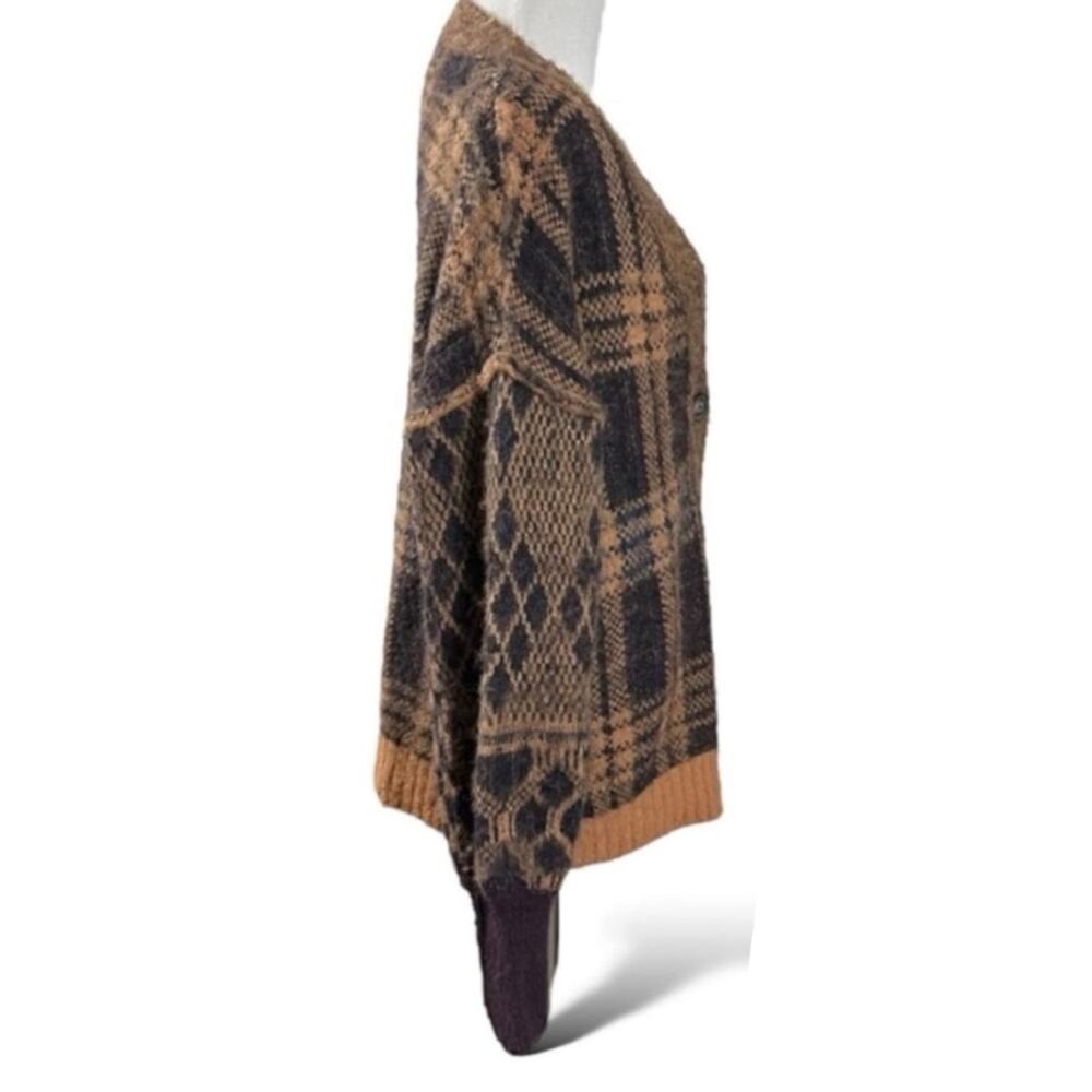 Free People Oversized Plaid Cardigan Sweater Medium Cobain Grunge Dark Academia - Picture 12 of 16